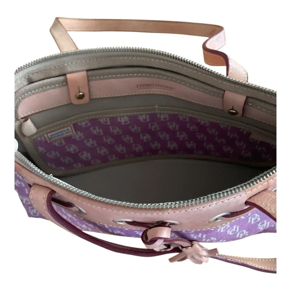 Dooney & Bourke Monogram Jacquard Plum Leather Shoulder Bag
